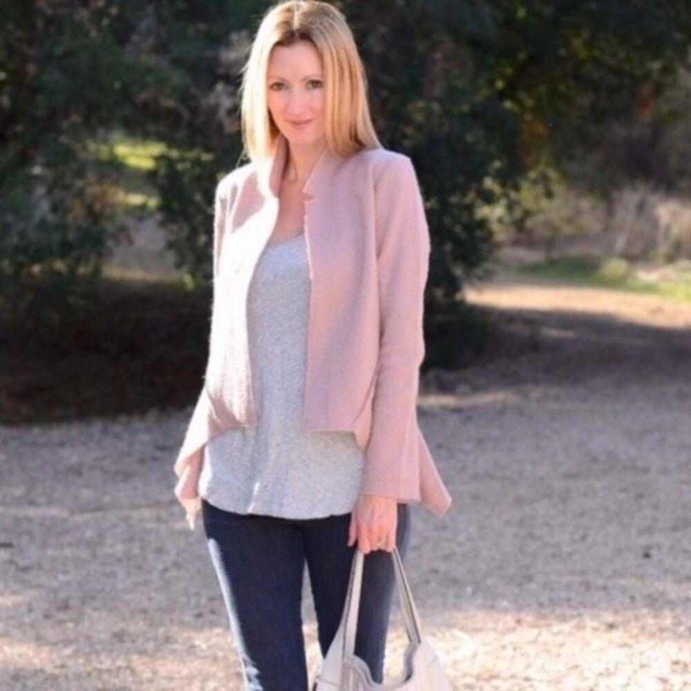 CAbi Womens Wool Valentina Angle Open Front Blazer Jacket Blush Pink Size Medium